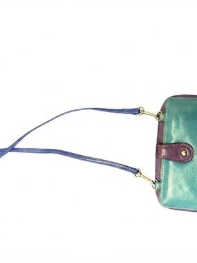 Colorblock Teal and Purple Crossbody Bag with Blue Strap